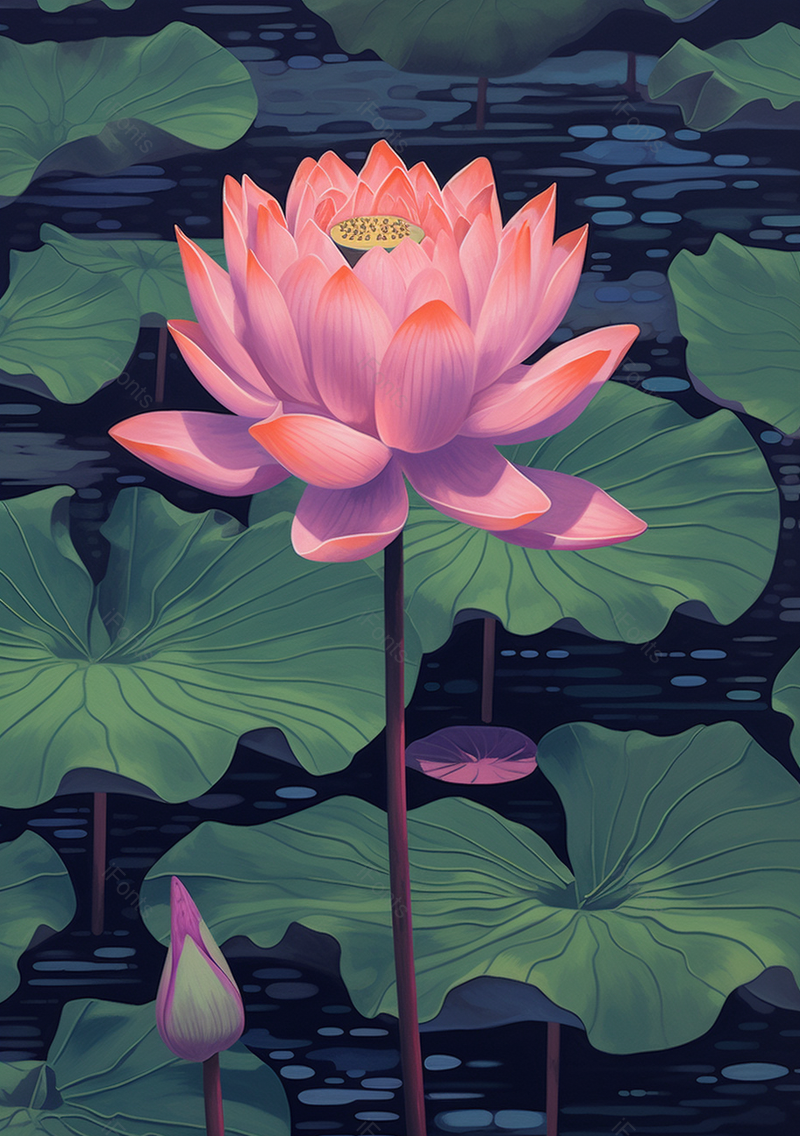 厚涂荷花绽放绿色插画背景壁纸,插画/手绘图,插画/手绘图库,插画/手绘图下载,插画/手绘